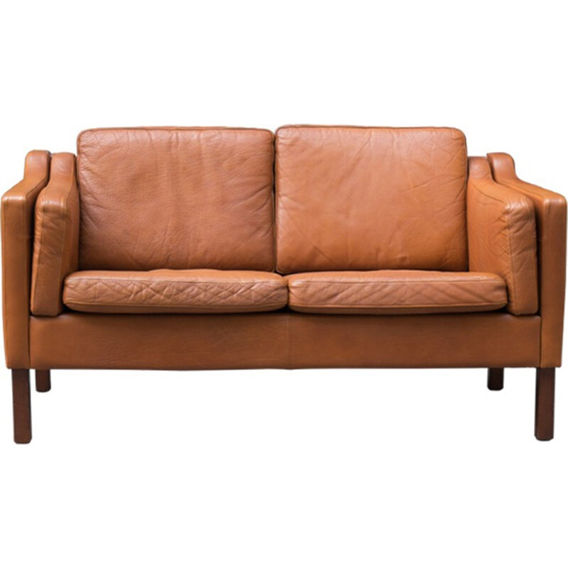 2-seater sofa in brown leather, Borge Mogensen - 1960s