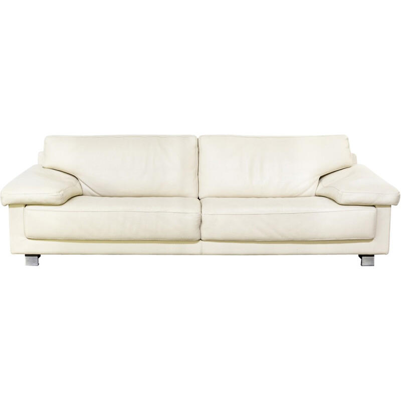 Mid-century 2-seater white leather sofa - 1980s