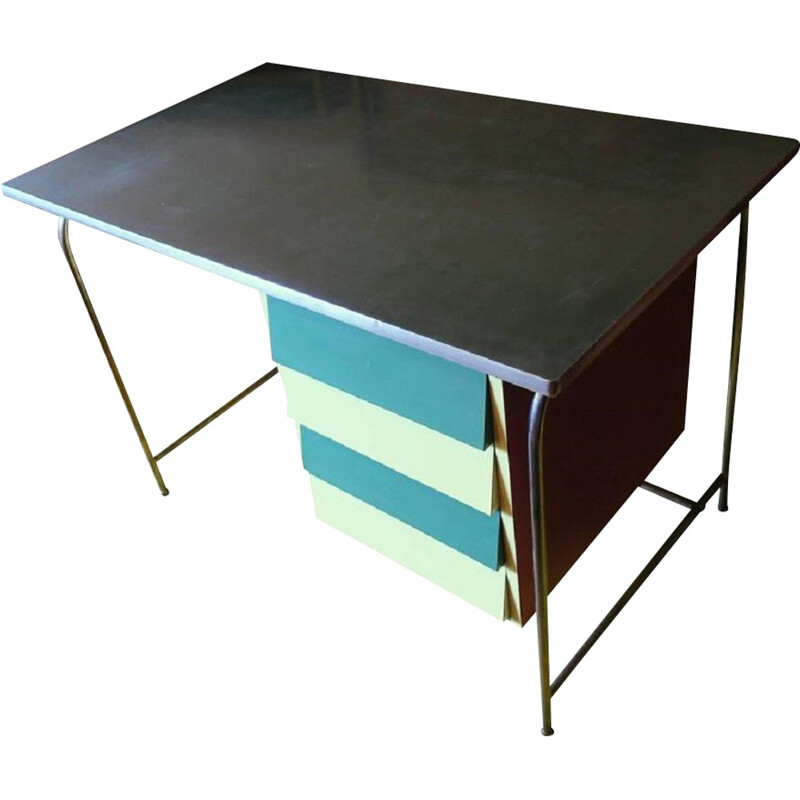 Colorful Italian tubular steel and formica desk - 1950s