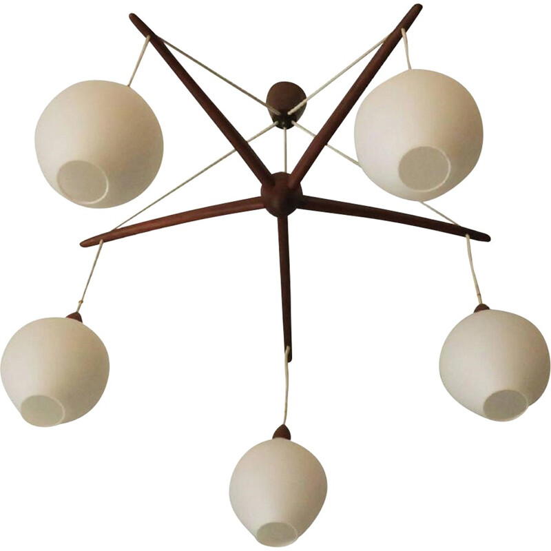 Danish teak and glass cascading chandelier - 1960s