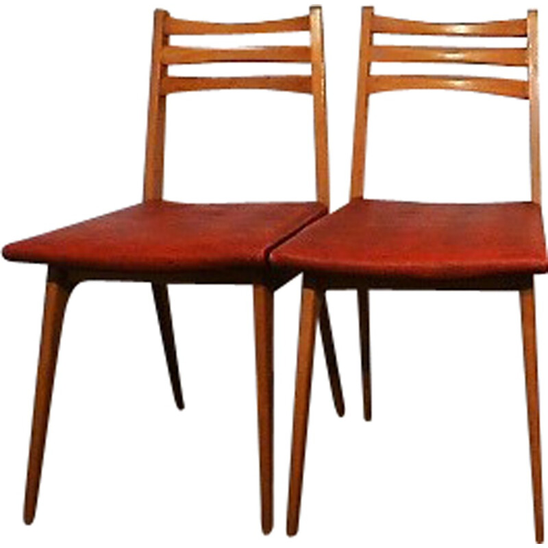 Lot de 4 chaises vintage rouge en skaï - 1960