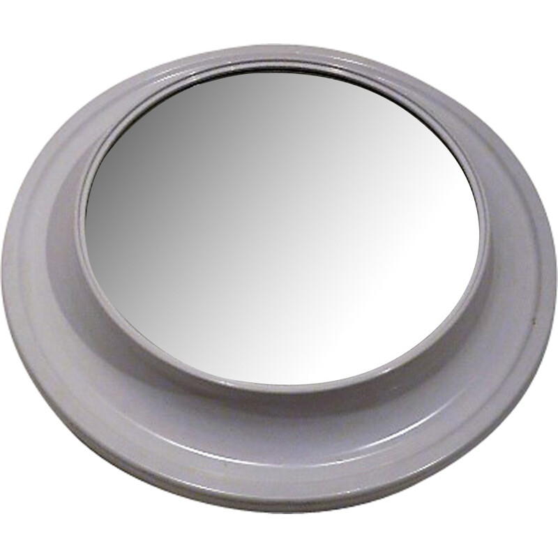 White molded round plastic mirror - 1970s
