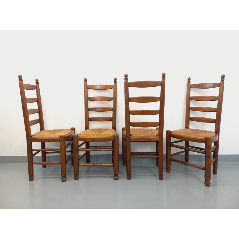 Set aus 4 Vintage-Stühlen aus Holz und Stroh von Charles Dudouyt, 1960