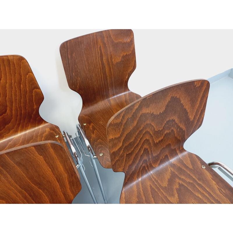 Set van 6 vintage stapelstoelen van hout en metaal voor Baumann, 1970