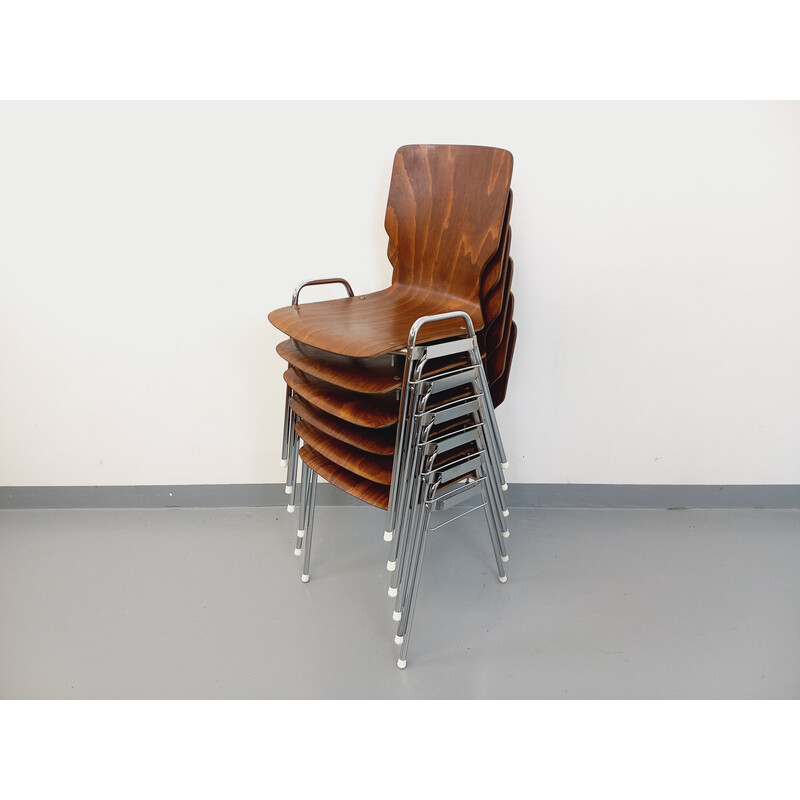 Ensemble de 6 chaises vintage Arbois empilables en bois et métal pour Baumann, 1970