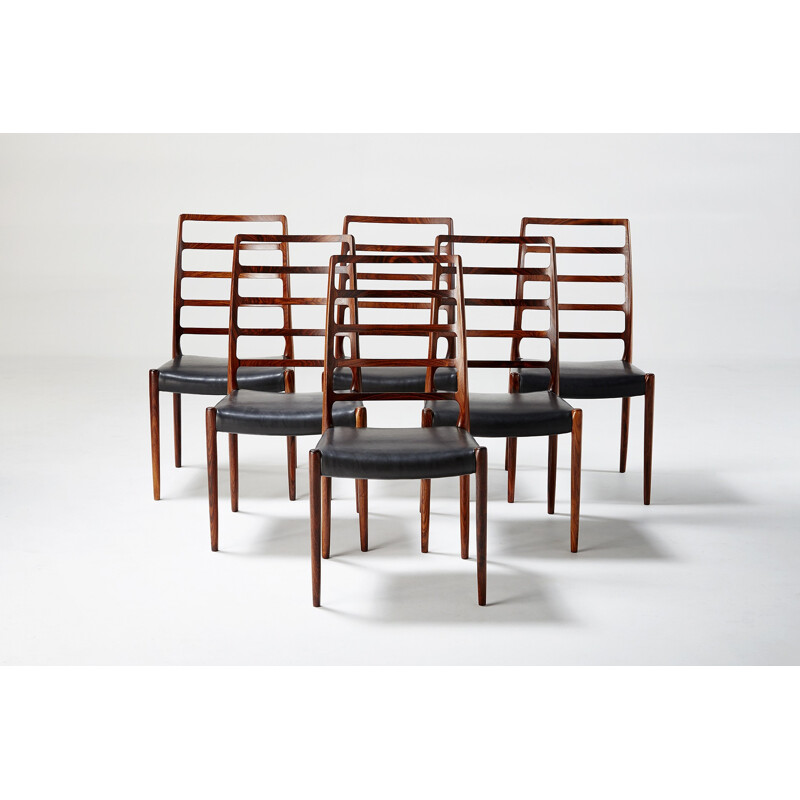 Set of 6 dining chairs, Model 82 by Niels Moller - 1970s