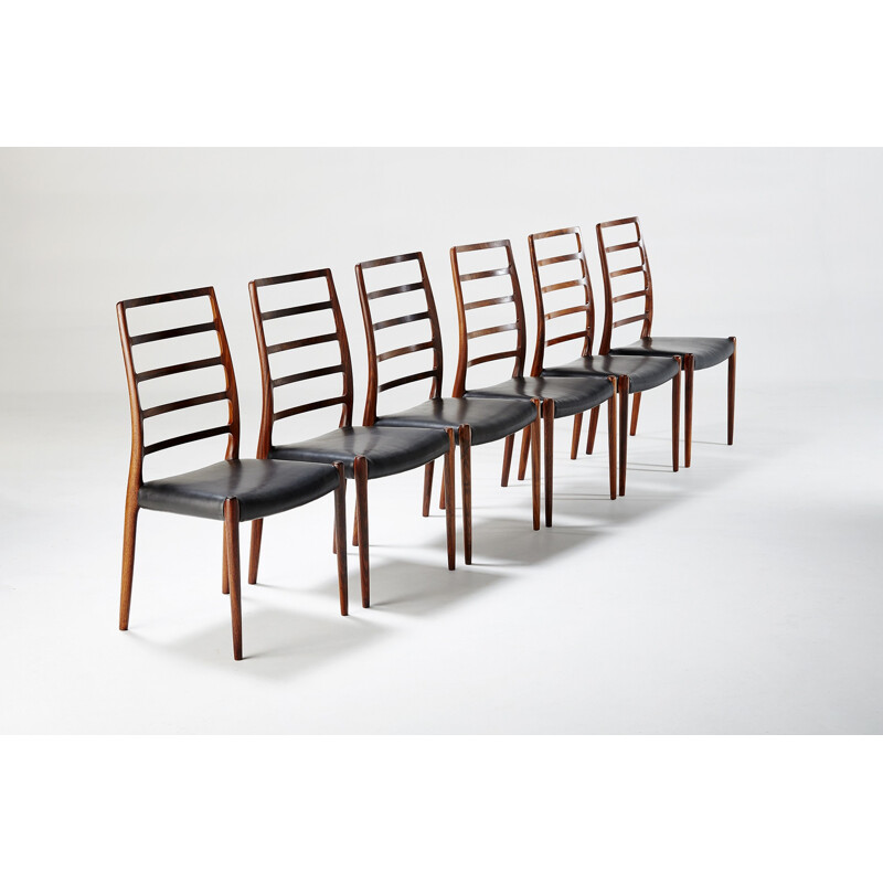 Set of 6 dining chairs, Model 82 by Niels Moller - 1970s