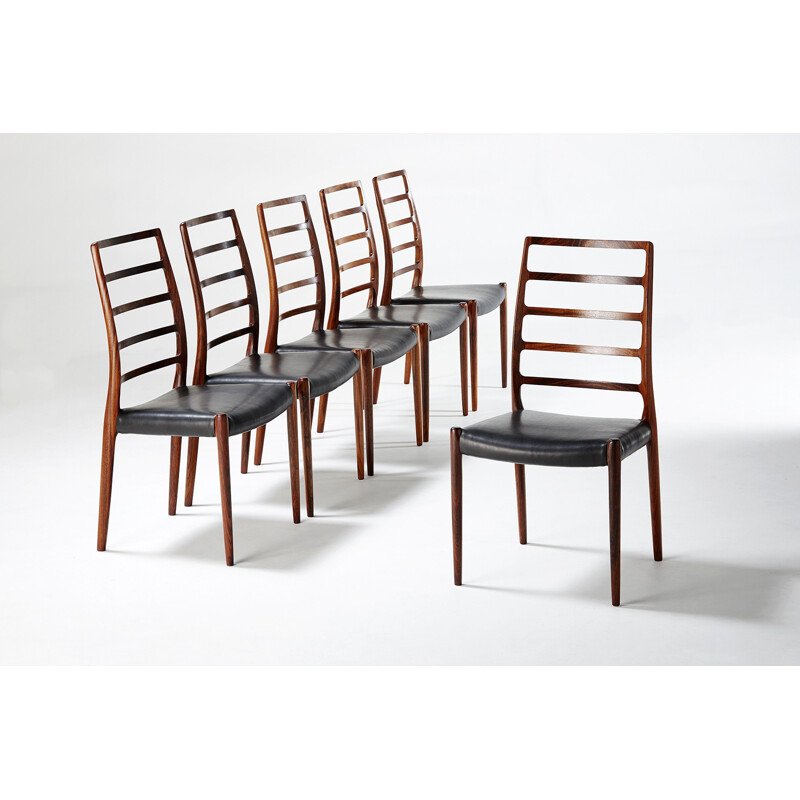 Set of 6 dining chairs, Model 82 by Niels Moller - 1970s