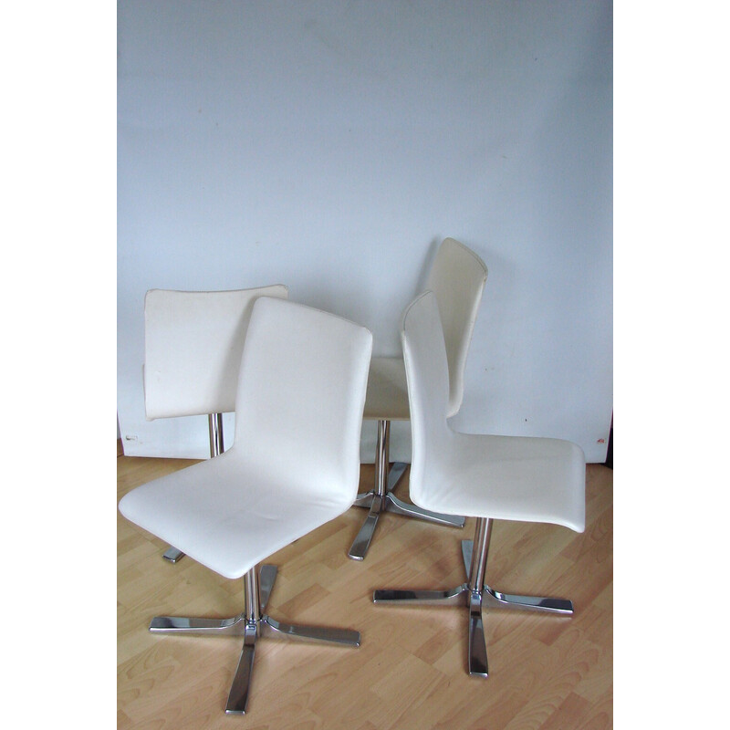 Set of 4 vintage swivel chairs in chrome metal and leather, 1990