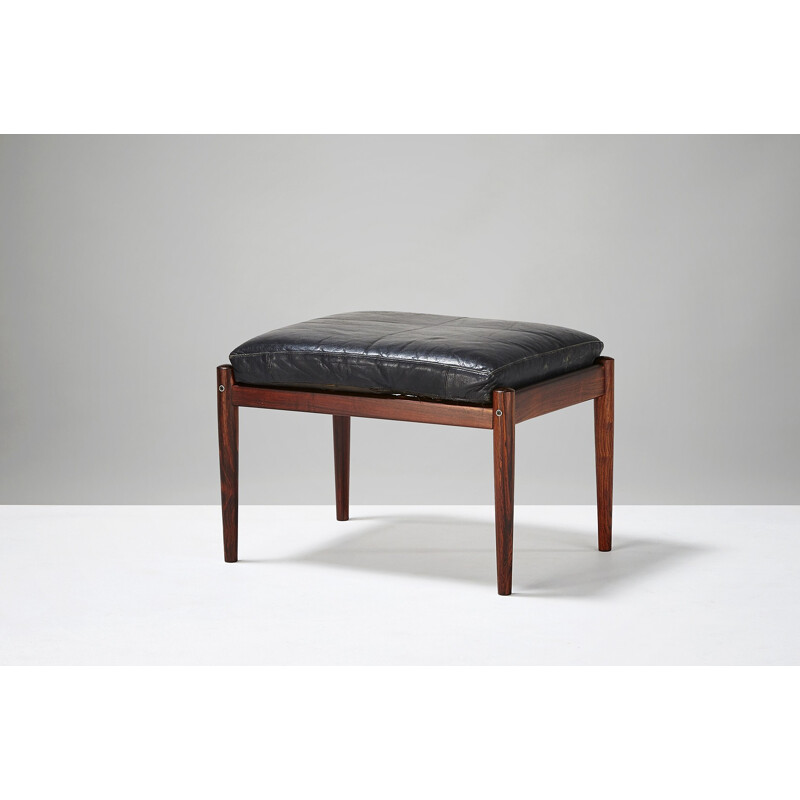 Ottoman en palissandre et coussin cuir - 1960