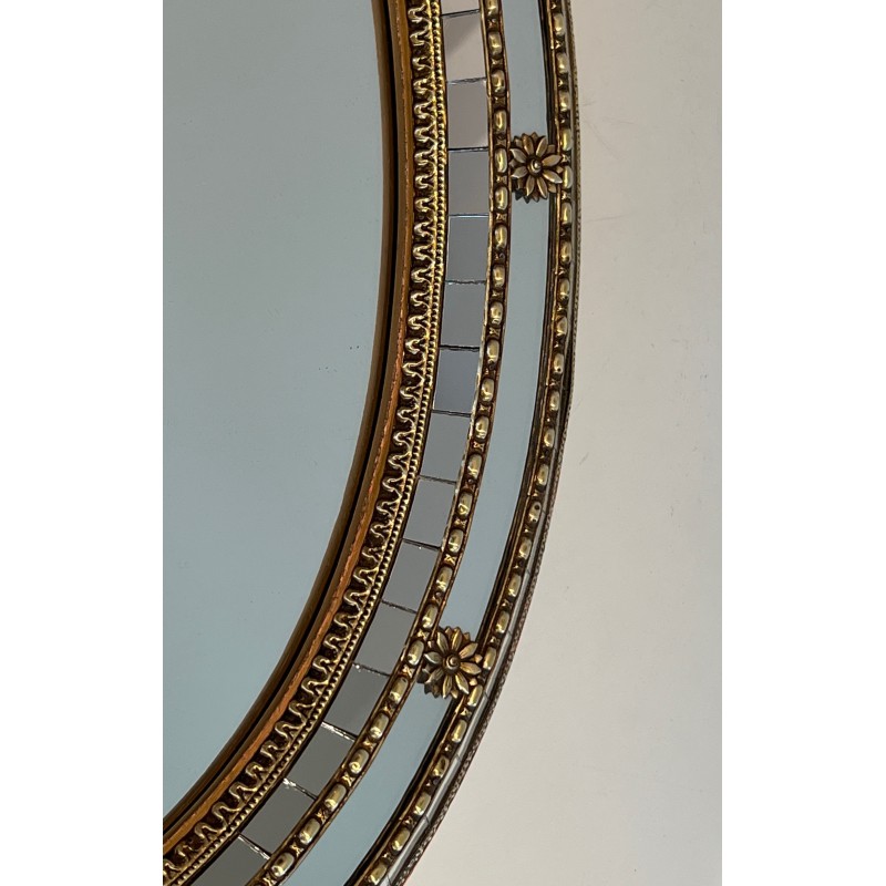 Espelho oval vintage com espelhos multifacetados e grinaldas de latão, França 1970