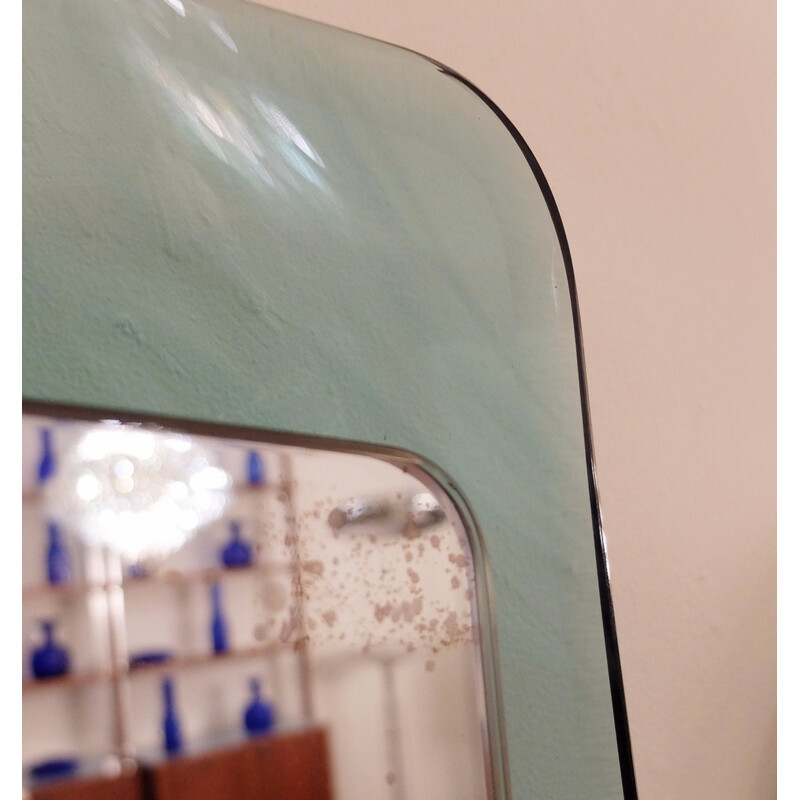 Green blue curved Fontana Arte mirror - 1960s