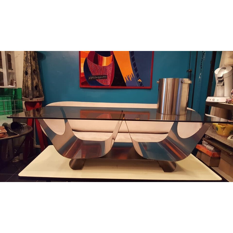 Stainless coffee table by François Monnet for Kappa - 1970s