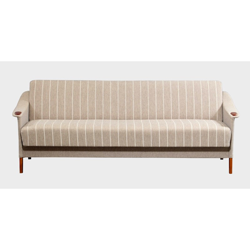 Danish 3 seater taupe striped daybed - 1960s