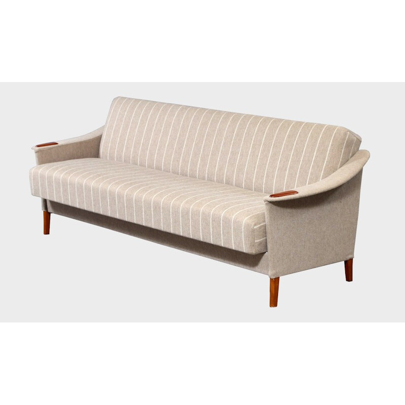 Danish 3 seater taupe striped daybed - 1960s