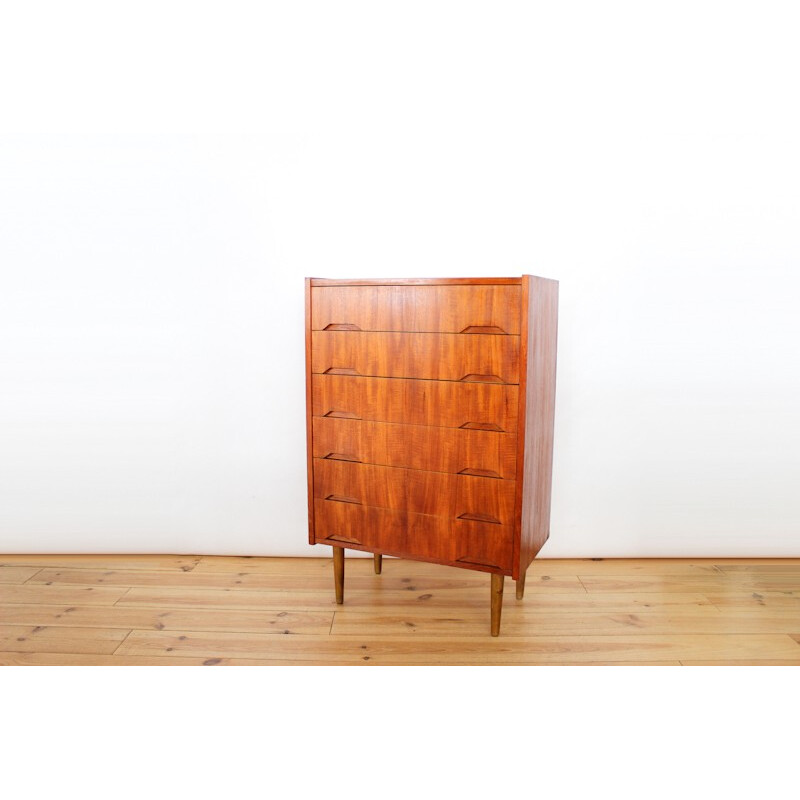 Scandinavian grained teak chest of drawers - 1960s