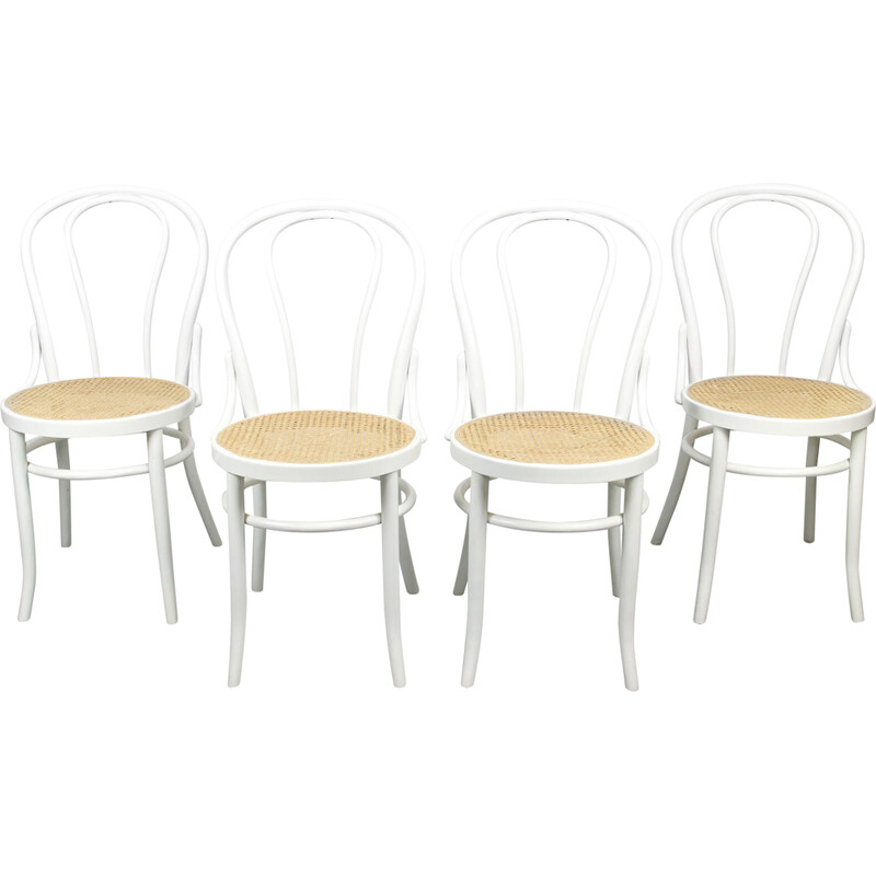 Set of 4 vintage white No. 18 model chairs by Michael Thonet