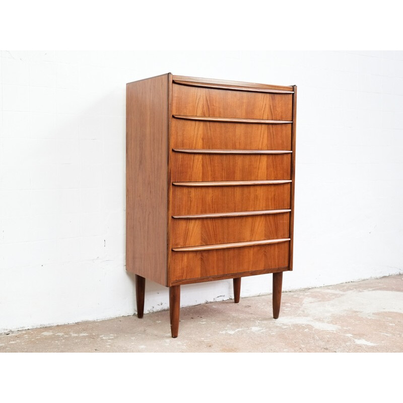 Narrow Danish chest of 6 drawers in teak - 1960s