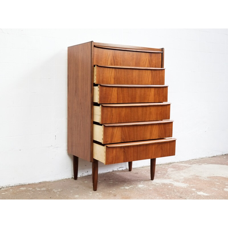 Narrow Danish chest of 6 drawers in teak - 1960s