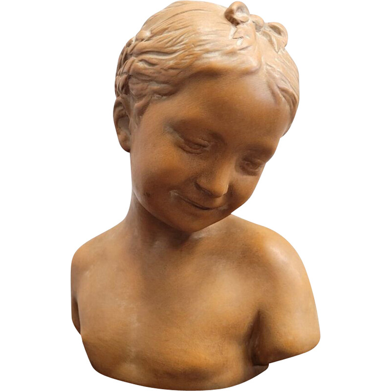 Vintage “Buste de Fille” sculpture in terracotta by Jean Baptiste Pigalle, Italy 1940
