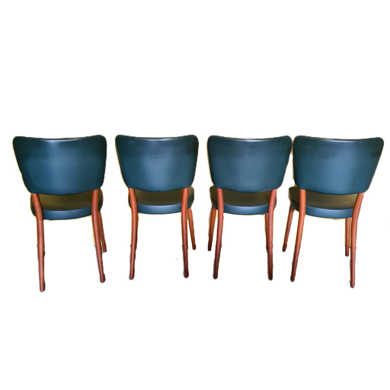 Set of 4 vintage dining chairs in beech wood and green faux leather for The Stevens, 1960