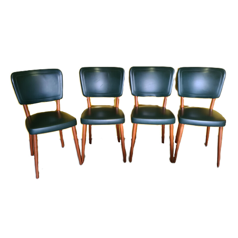 Set of 4 vintage dining chairs in beech wood and green faux leather for The Stevens, 1960