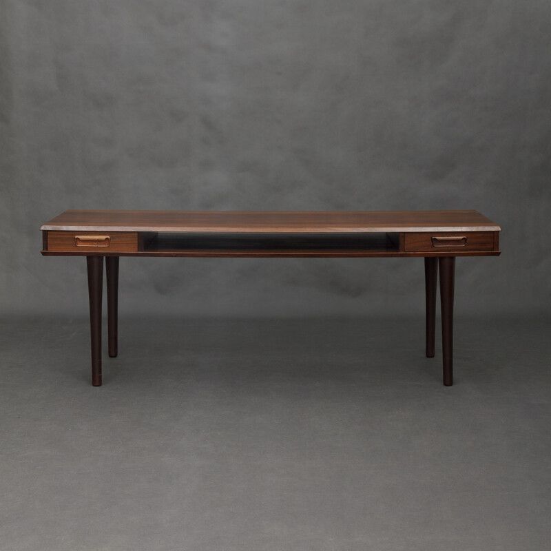 Table basse en palissandre avec 2 tiroirs coulissants - 1960