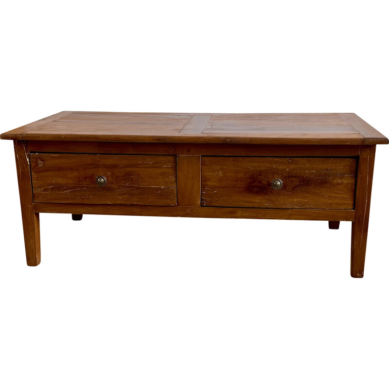 Vintage Solid Wood 2-Drawer Farmhouse Coffee Table