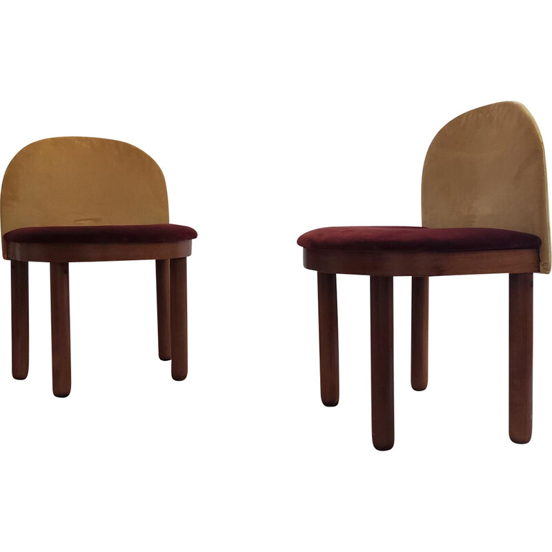 Paire de chaises vintage recouvertes d'un velours rouge et jaune, Italie 1960