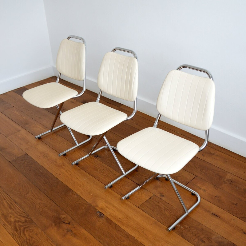 Conjunto de 3 cadeiras Rockabilly vintage em aço cromado, 1950