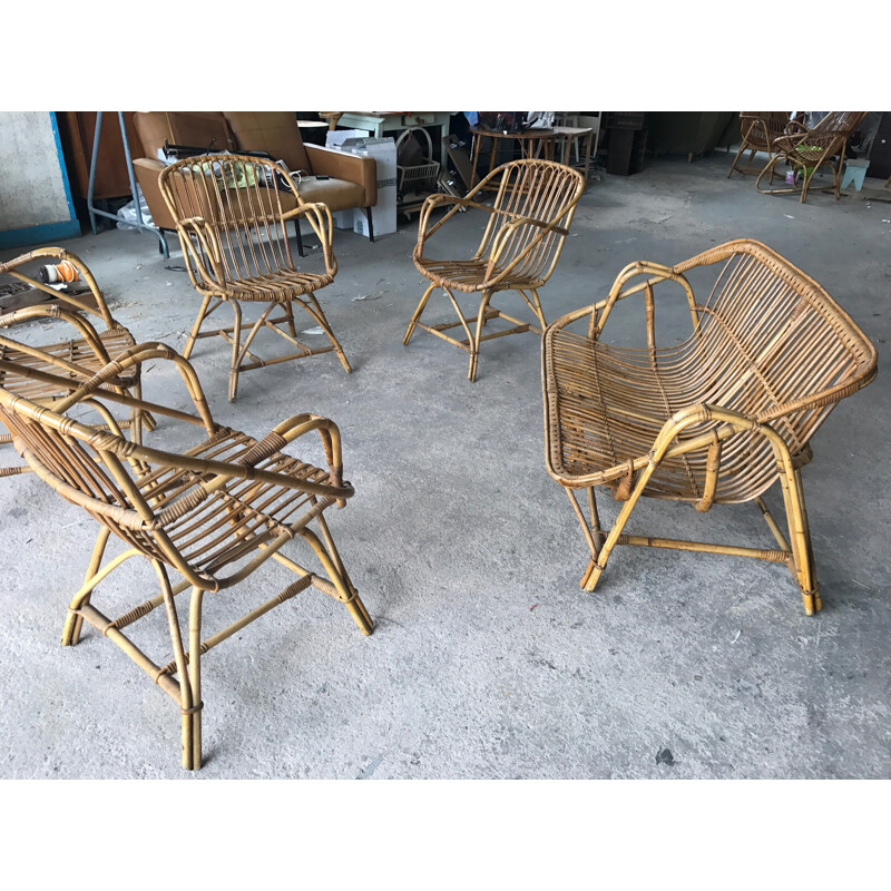 Vintage rattan living room set - 1960s