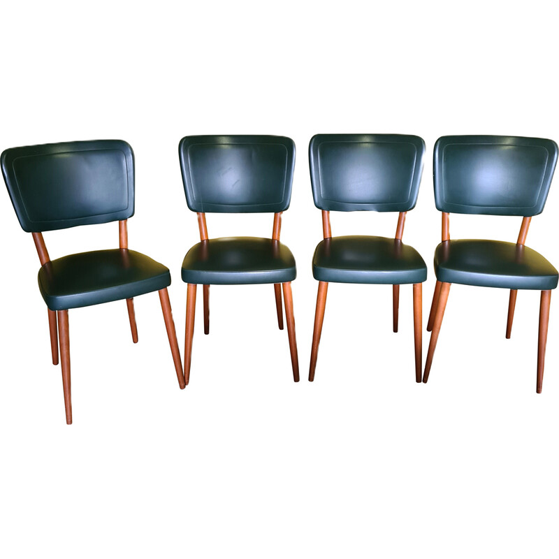 Set di 4 sedie da pranzo vintage in legno di faggio ed ecopelle verde per The Stevens, 1960