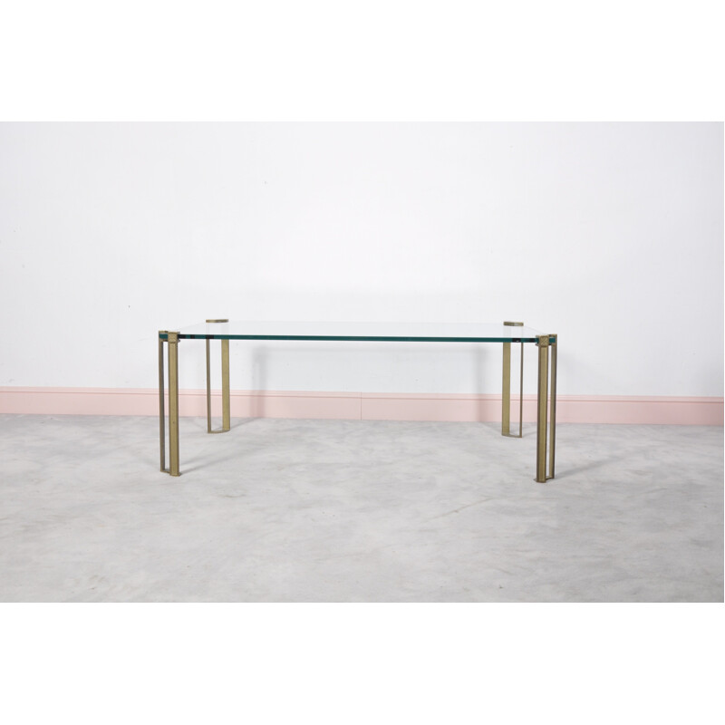 Vintage glass & brass coffee table by Peter Ghyczy - 1970s