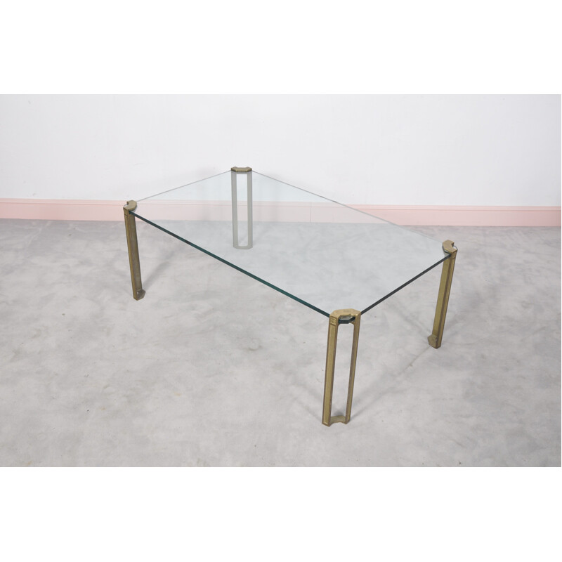 Vintage glass & brass coffee table by Peter Ghyczy - 1970s