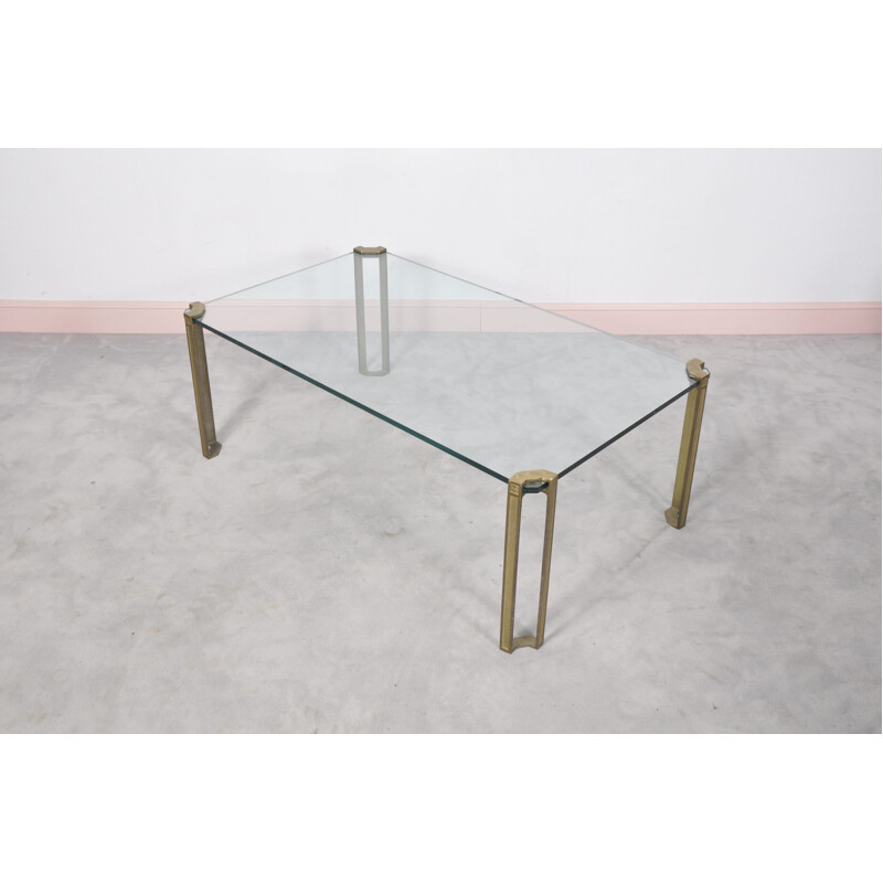 Vintage glass & brass coffee table by Peter Ghyczy - 1970s