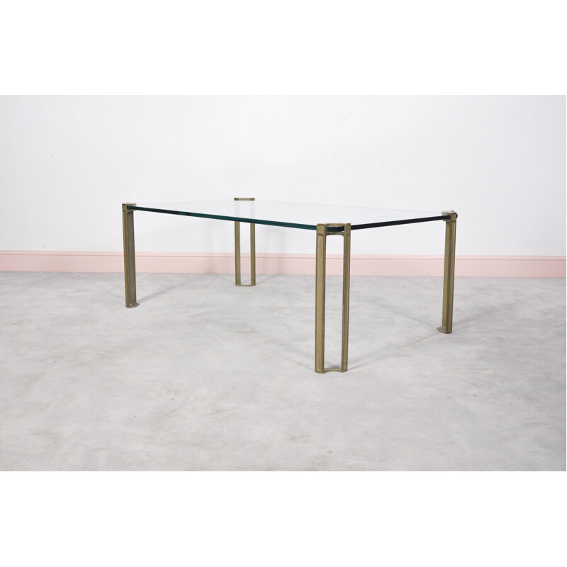 Vintage glass & brass coffee table by Peter Ghyczy - 1970s