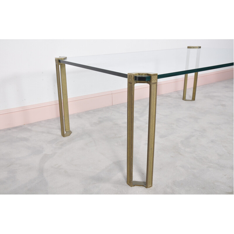 Vintage glass & brass coffee table by Peter Ghyczy - 1970s