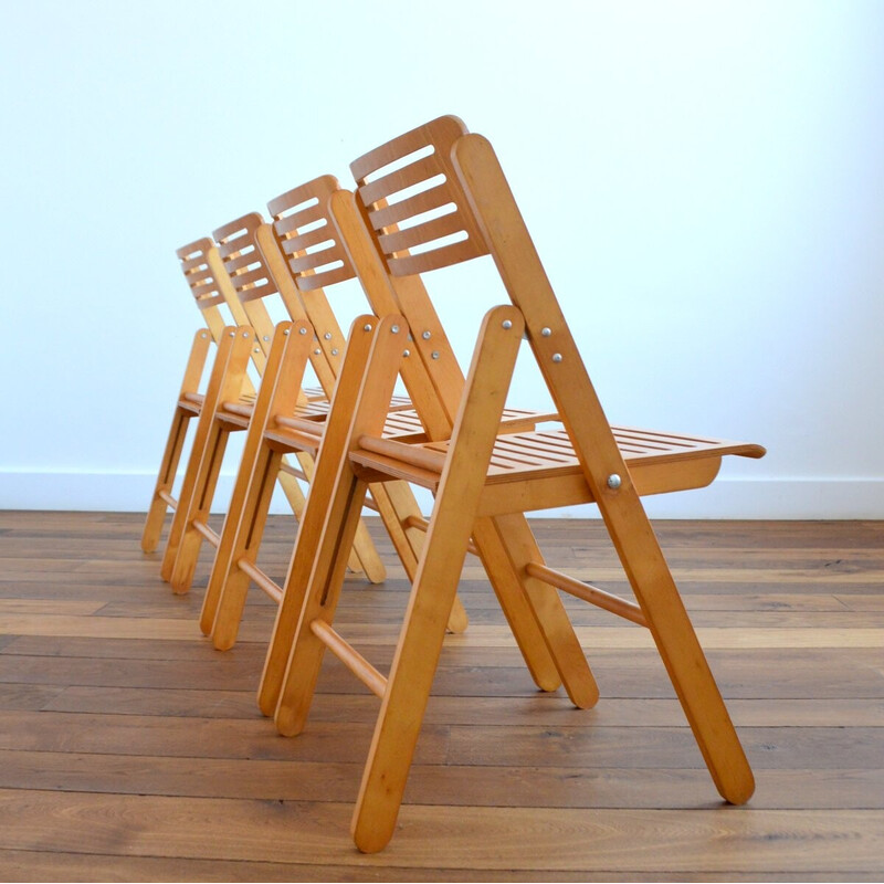 Set van 4 vintage houten klapstoelen, Nederland 1970
