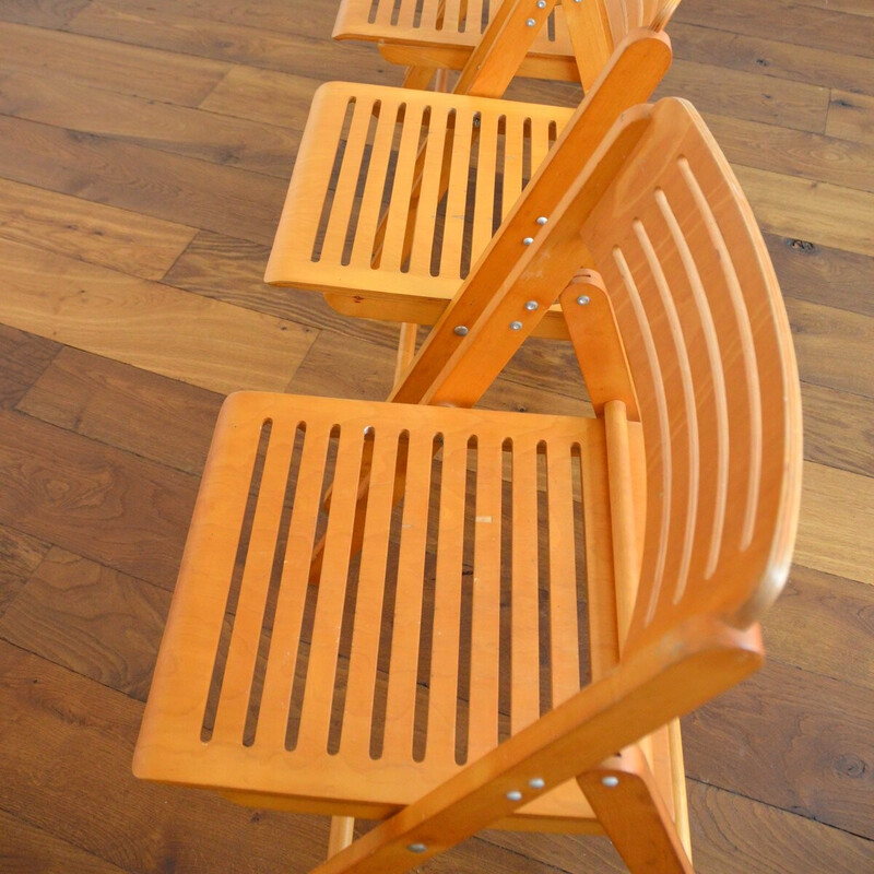 Juego de 4 sillas plegables de madera vintage, Países Bajos 1970
