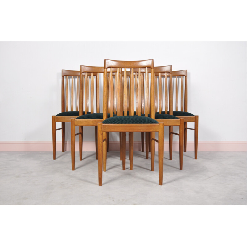 Ensemble de 6 chaises verts en teck danois par H. W. Klein pour Bramin - 1960