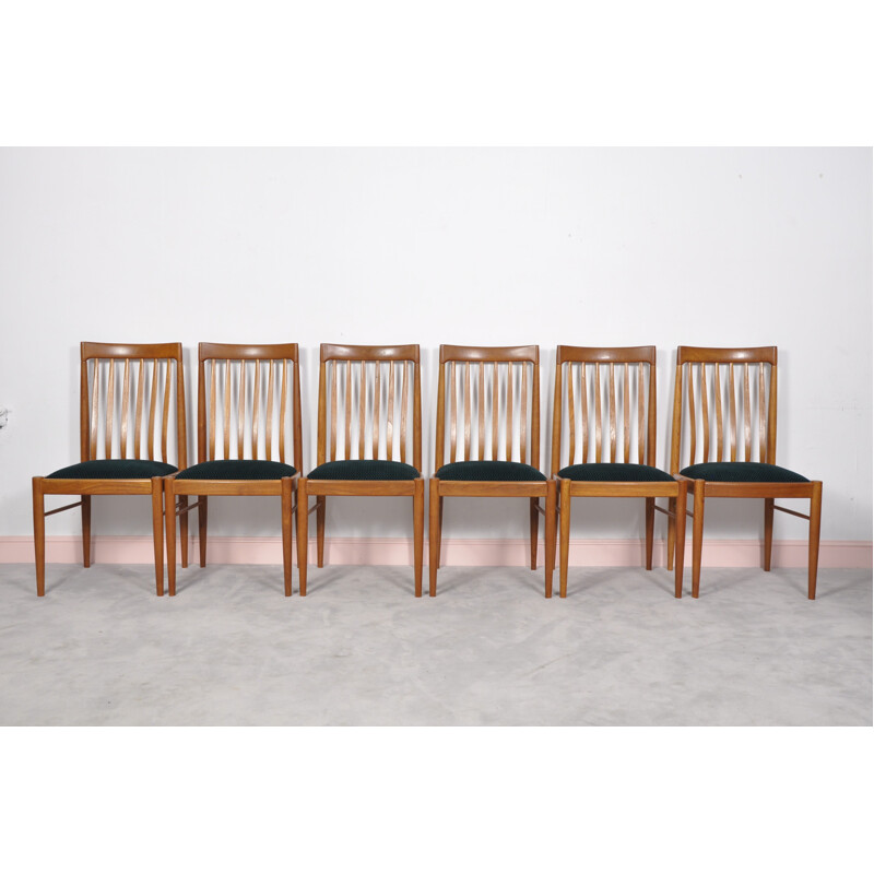 Ensemble de 6 chaises verts en teck danois par H. W. Klein pour Bramin - 1960