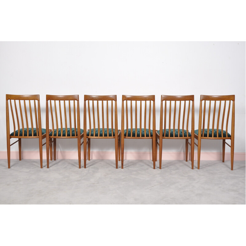 Ensemble de 6 chaises verts en teck danois par H. W. Klein pour Bramin - 1960