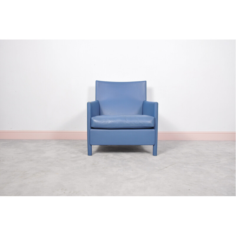 Blue leather armchair from Molteni & Consonni - 1970s