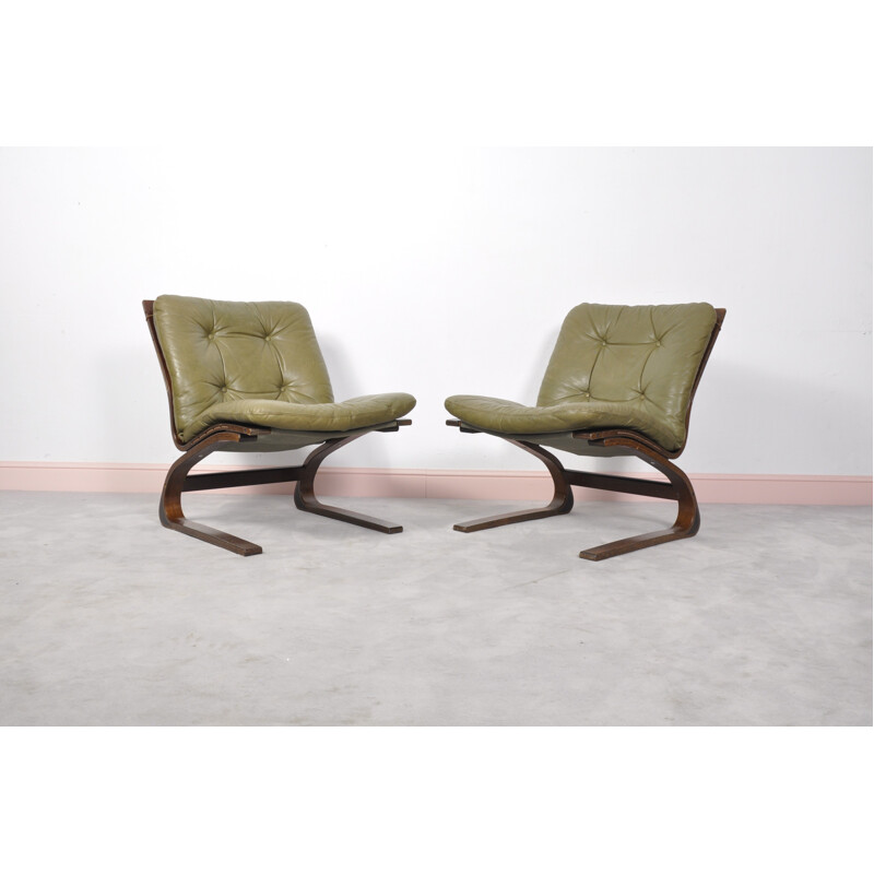 Paire de 2 fauteuils lounge Kengu norvégien par Elsa & Nordahl Solheim pour Rybo Rykken - 1970