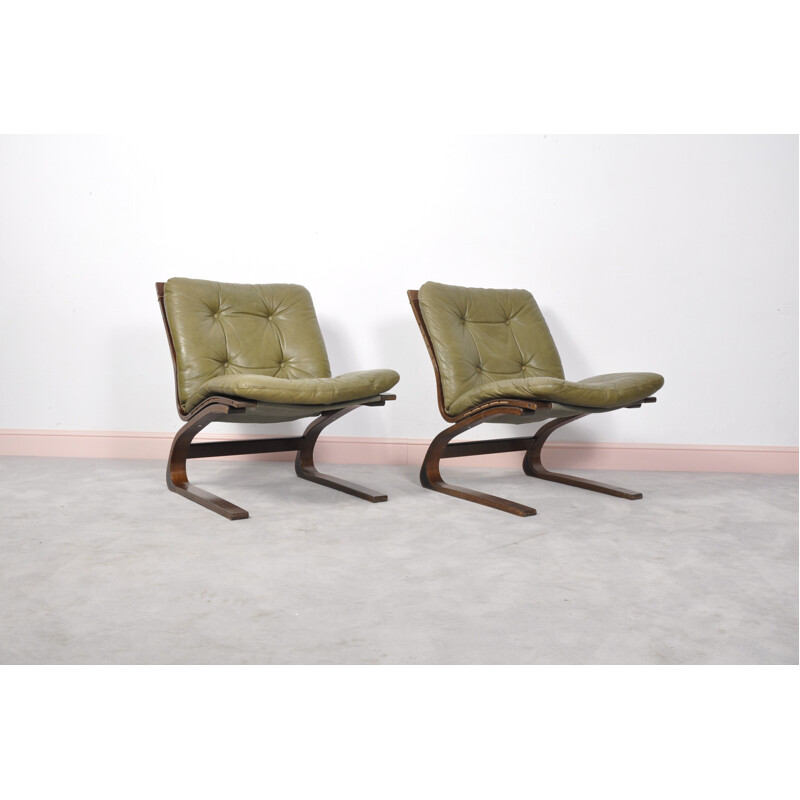 Paire de 2 fauteuils lounge Kengu norvégien par Elsa & Nordahl Solheim pour Rybo Rykken - 1970