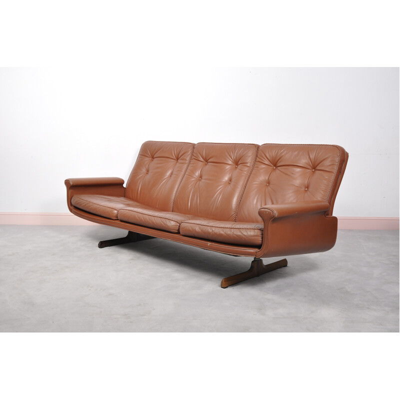 3 seaters leather sofa with shaker rosewood legs - 1960s