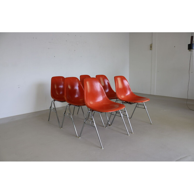 Set of 6 fiberglass shell chairs by Charles and Ray Eames for  Herman Miller - 1960s 