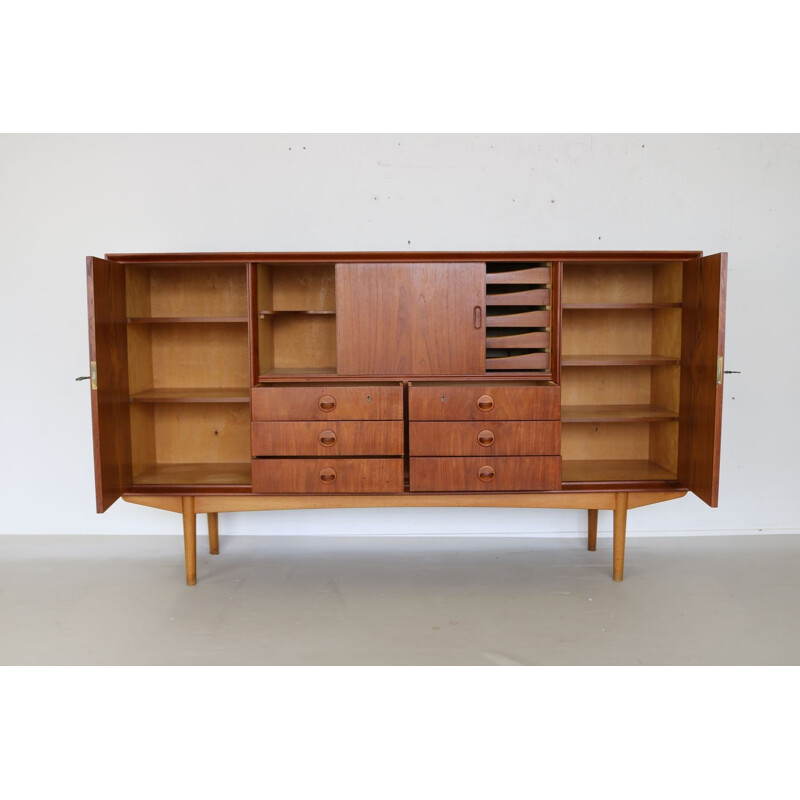 Original Danish teak highboard.with multiple storage compartments - 1950s