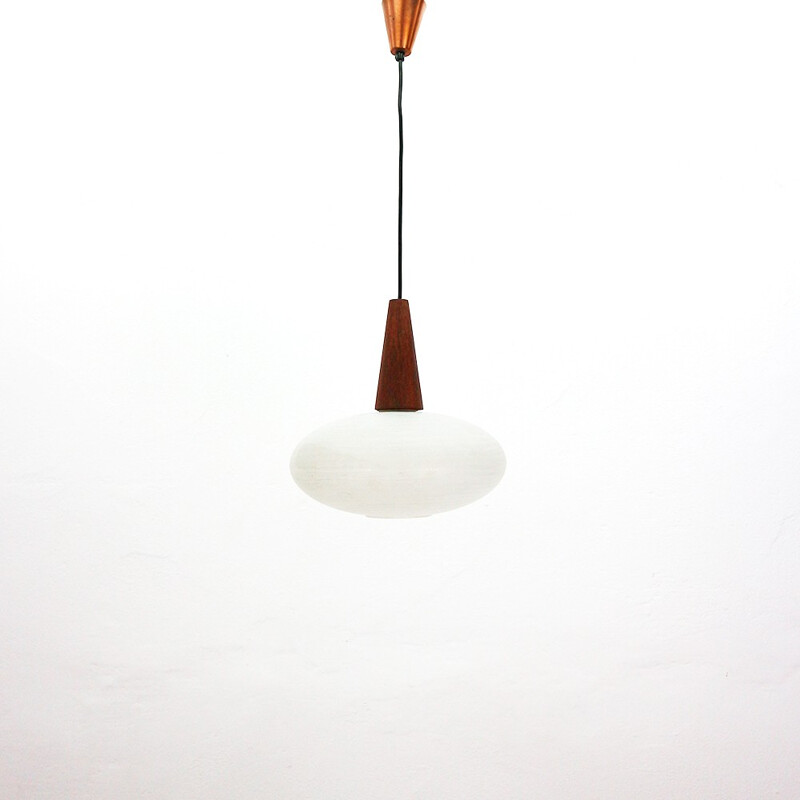 Mid-Century drop-light from teak, glass and copper - 1960s