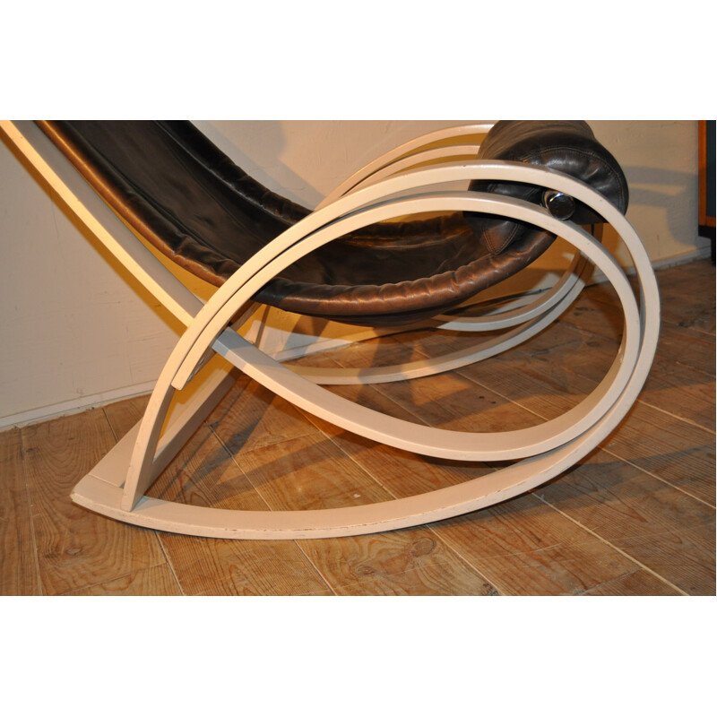 Wood and havana leather rocking chair Gae Aulenti - 1960s